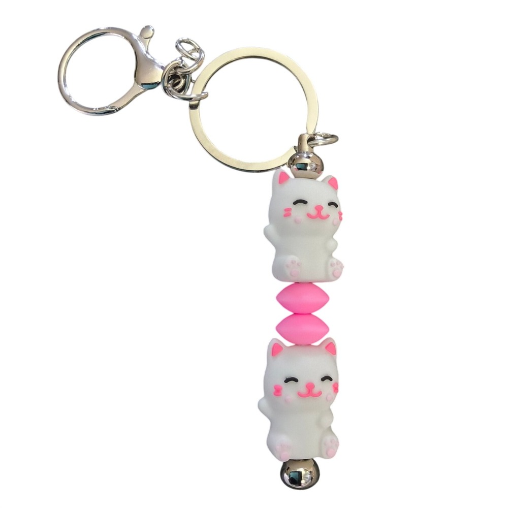 Beaded Cats Handmade Keychain or Bag Charm